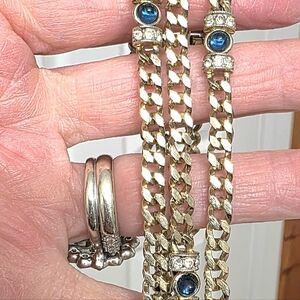 Beautiful Gold Chain Sapphires & Rhinestones Necklace